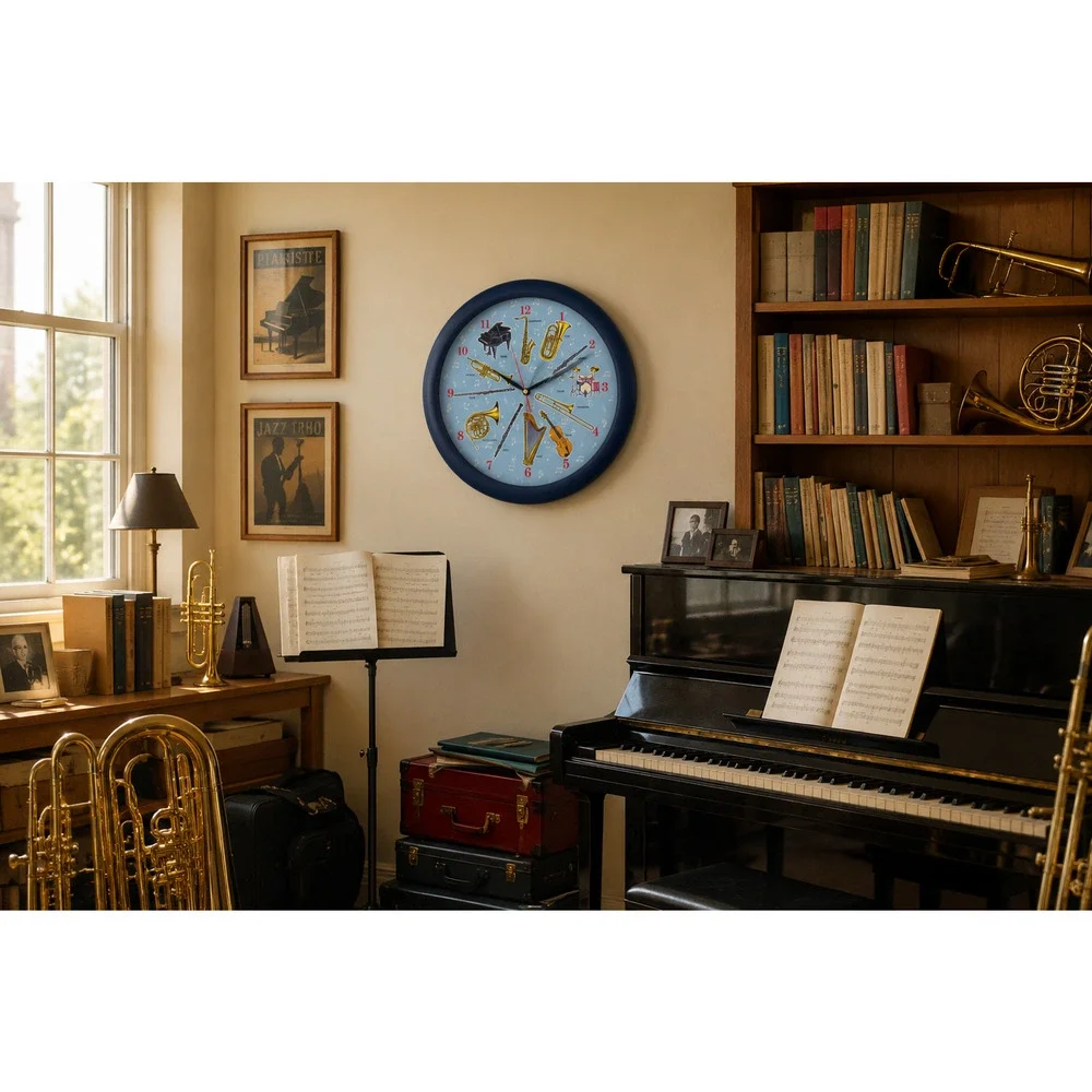 Vintage 1999 Musical Instrument Wall Clock As Seen On TV Tested Works w/ Box